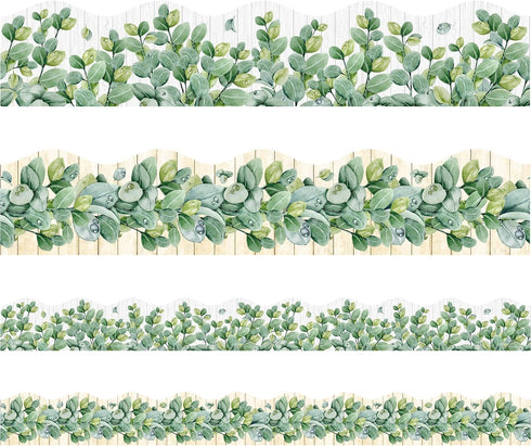 Eucalyptus Bulletin Board Border Die-Cut Classroom Decoration 36ft Per Roll Two Sided Printed Rustic Greenery Leaves Border for Classroom Back to ...