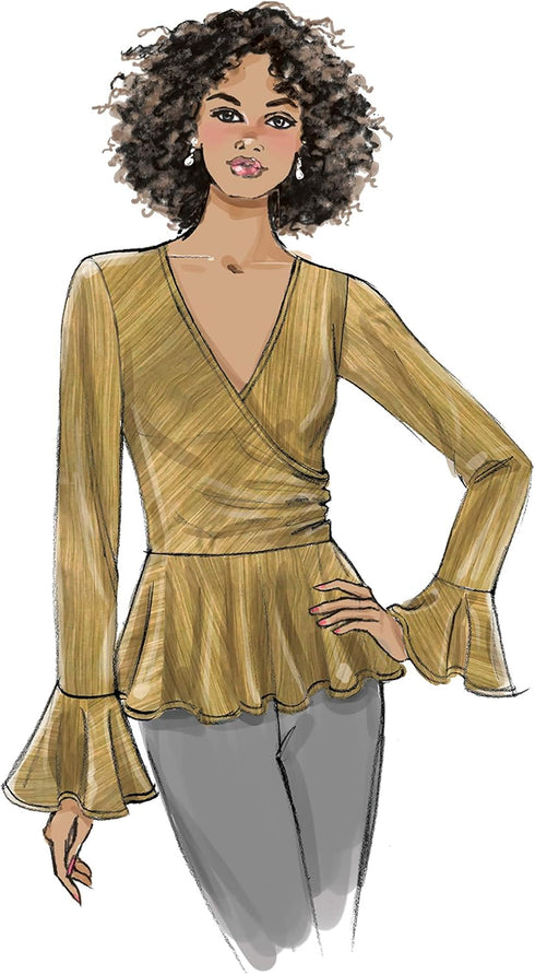 Butterick B6628A5 Easy Women's Wrap Front Blouse Sewing Patterns, Sizes 6-14...