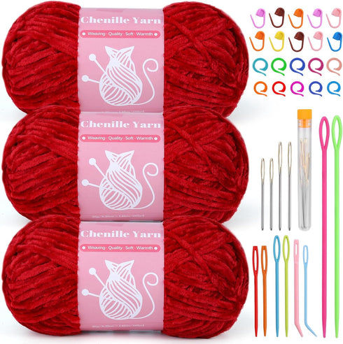 Chenille Velvet Yarn, Yarn for Crocheting Knitting with Big Eye Needles, Handcrafts Weaving Soft Chenille Yarn for Making Blankets, Clothes, Patte...