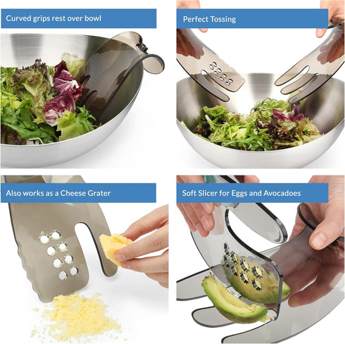 Salad Hands - Salad Tongs for Serving - Salad Serving Utensils - Salad Tosser Salad Servers - Salad Spoons for Serving - Space Saving Salad tools ...
