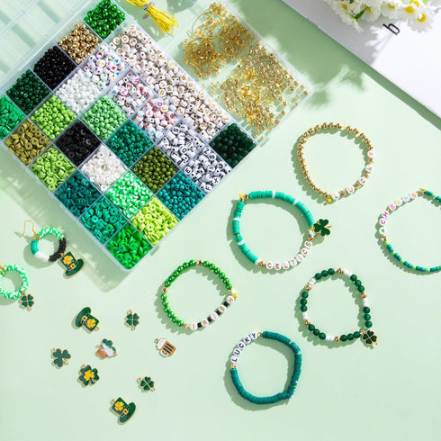 Goldwise 3900 Pcs St. Patrick's Day Bracelet Making kit with Clay Beads Glass Seed Beads, 18 Colors Beads for Jewelry Making with 3 Styles Letter ...