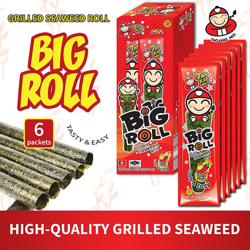 Big Roll Grilled Seaweed Snacks by Tao Kae Noi, Spicy Flavor Grilled Seaweed Rolls, Healthy Nori Sheet Rolls for Kids and Adults, Nori Snacks, 6 p...