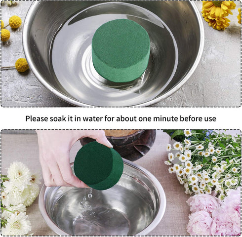 24 Pieces DIY Flower Arrangement Kit, 3.15 x 1.57 Inches Wet Floral Foam Round Flower Arrangement Kit Green Wet Foam Block for Wedding, Aisle Flow...