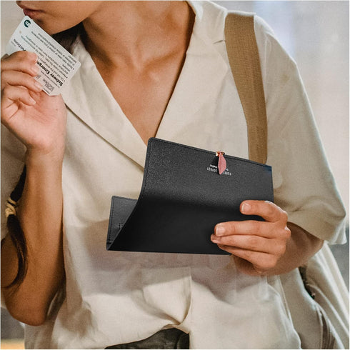 FuninCrea Purses for Women with Leaf Pendant, PU Leather Ladies Purse with Metal Snap Button, Bifold Womens Purse Long Leather Purse with Multiple...