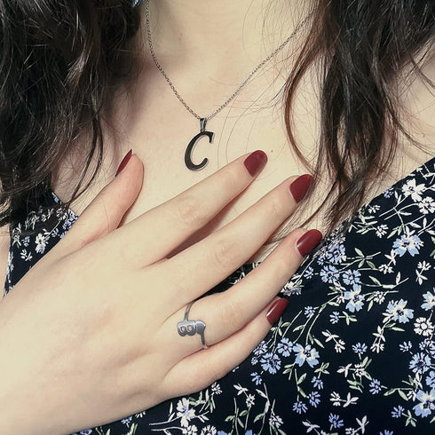4 Pack Stainless Steel Initial Jewelry Sets for Women Silver Rings Bracelet Earrings Pendant Necklace Uppercase Choker Chain Ear Studs Jewelry Gif...