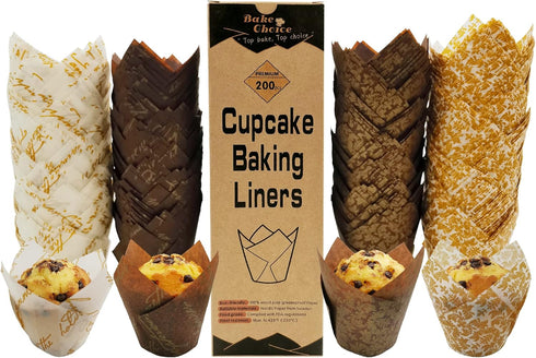 Nordic Paper 200pcs Tulip Cupcake Liners for baking cups with four fancy designs EU Parchment paper Standard Size Tulip Muffin liners, Cupcake Wra...