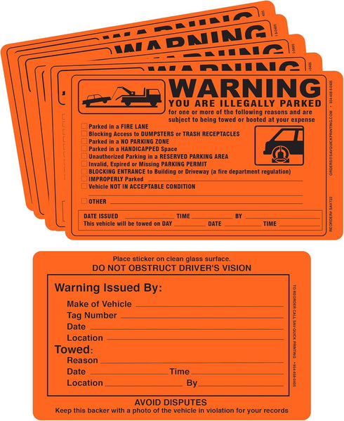 Parking Violation Sticker - Vehicle Illegally Parked Tow Notice - Parking Violation Notice - No Parking Warning Stickers - 5.5 x 7.5 Hard to Remov...