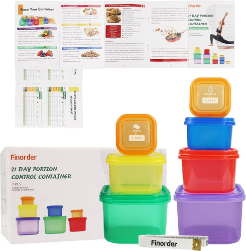 Finorder 21 Day Portion Control Container Kit (7-Piece) with Complete Guide Instruction,Food Storage Container Set for Meal Prep,21 Day Lose Weigh...