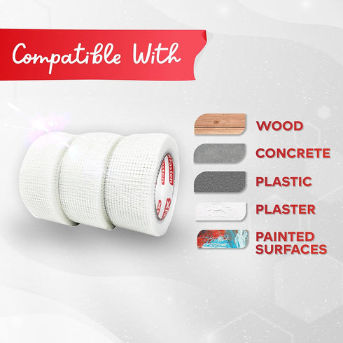 XFasten Drywall Repair Mesh Tape - 2-Inches x 90-Foot, Pack of 3 Drywall Patch Tape, Patch Holes and Cracks Mesh Tape for Drywall Repair, Wall Rep...