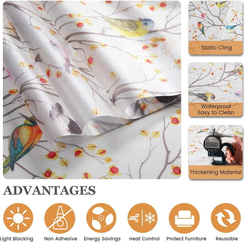 DKTIE Window Privacy Cling Film with Installation Tools, Stained Glass Opaque Non-Adhesive Frosted Bird Coverings Removable for Bathroom Shower Do...