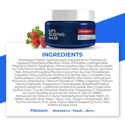 Lip Sleeping Mask with Hyaluronic Acid & Vitamin C - Nourish & Hydrate Dry Lips with Lip Balm - Overnight Lip Mask Moisturizer for Skin Care - Str...