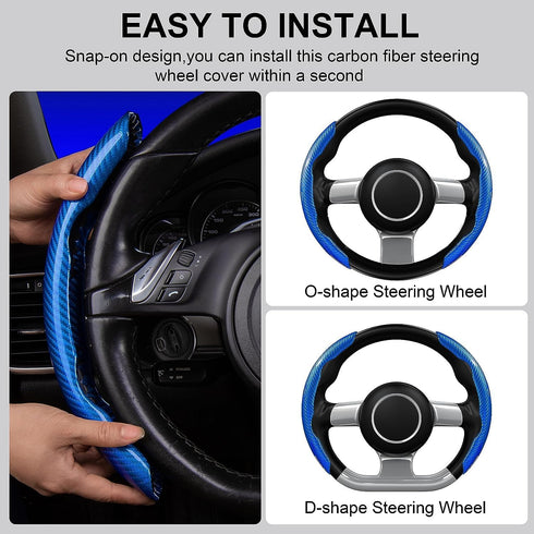Steering Wheel Cover, Carbon Fiber Car Steering Wheel Cover, Blue Steering Wheel Cover. Anti Slip Grip, Comfortable, Durable, and Easy to Install ...