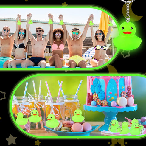 Deekin 24 Pcs Glow in The Dark Green Rubber Duck Keychain Bulk Halloween Birthday Party Favor Cruise Giveaways, Green Light up Keyrings for Goodie...
