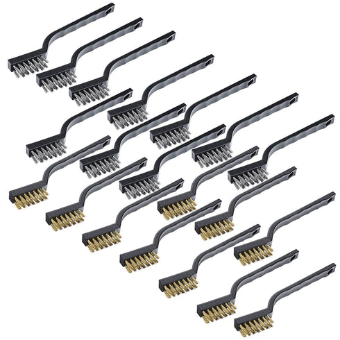 Sunmns 20 Pieces Mini Handle Stainless Steel Wire Bristles Brush Set for Cleaning Welding Slag, Stain and Rust (Silvery Golden)...