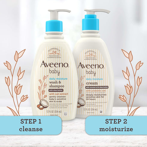 Aveeno Baby Daily Moisturizing 2-in-1 Wash & Shampoo, Baby Body Wash & Shampoo with Shea Butter & Oat Extract Gently Cleanses Baby's Sensitive Ski...