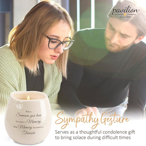 Pavilion - 8 Oz Candle Holder - Cream Beige Ceramic Candle Vessel with 100% Soy Wax, Tranquility Scent When Someone You Love Becomes A Memory Reme...