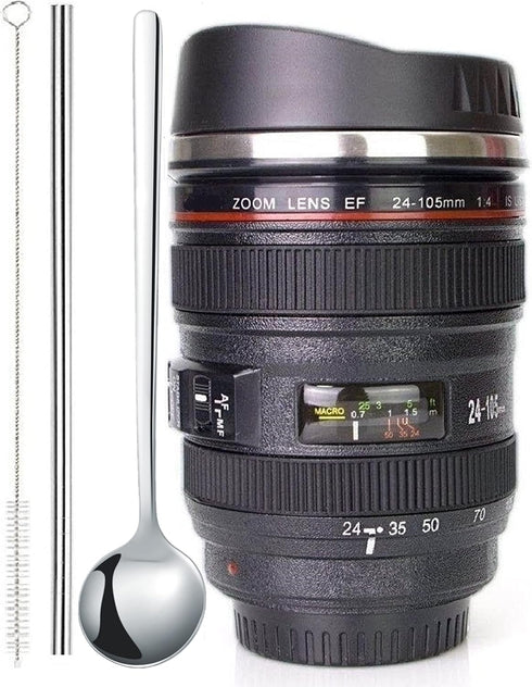 Camera Lens Coffee Mugs,Stainless Steel Camera Lens Cups,Unique Gift Idea for Photographers,Novelty Coffee Mugs for Home Supplies,Men,Women,Christ...