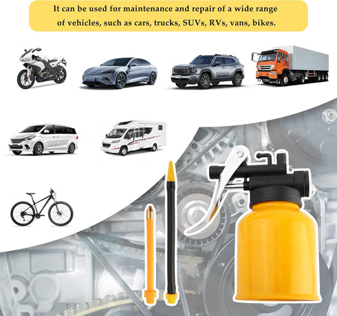 Oil Can with 3.6" Straight & 5.28" Flexible Spout,Oil Can Pump Oiler for Car Lubrication Need,Universal Engine Oiler Can Car Accessories for Most ...