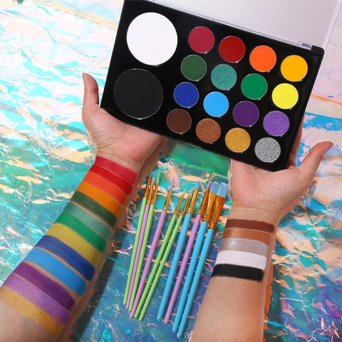 UCANBE Face Paint Kit + 10pcs Paint Brush Water Activated Body Paint SFX Makeup Palette for Cosplay Halloween Black White Face Painting Kits for A...
