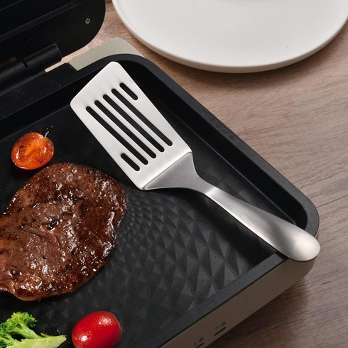 IMEEA Metal Spatulas Set SUS304 Stainless Steel Griddle Spatula Slotted Hamburger Turner Flat Top Grill Spatula for Cooking 10-Inch...