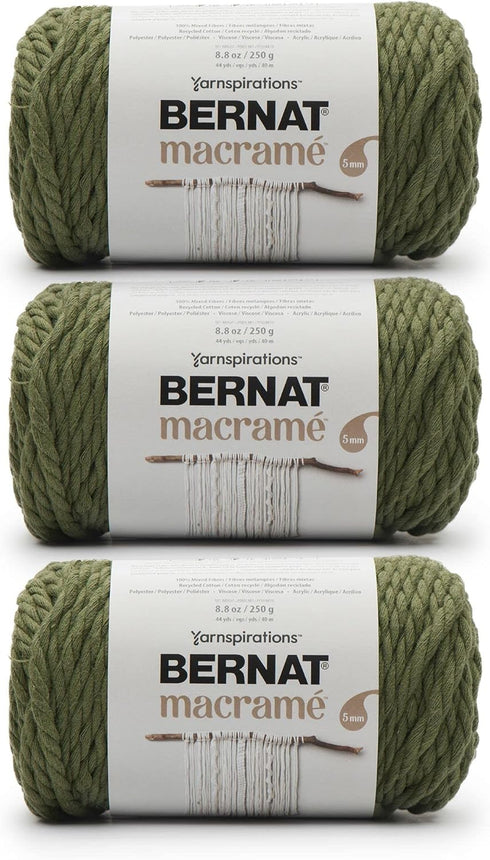 Bernat Macrame Olive Yarn - 3 Pack of 250g/8.8oz - Cotton - #6 Super Bulky - Knitting, Crocheting & Crafts......