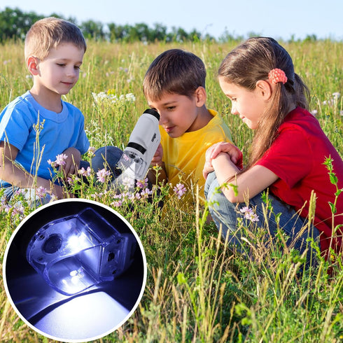 Pocket Microscope 60x-120x Power LED Lighted Pocket Microscope Portable Microscope Handheld Microscope with Black Velvet Pouch for Kids Child Lear...