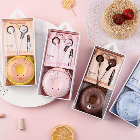 QearFun Donut Earbuds for Kids, Cute Earbud & in-Ear Headphones Wired Gift for School Girls and Boys with Microphone and Lovely Earphones Storage ...