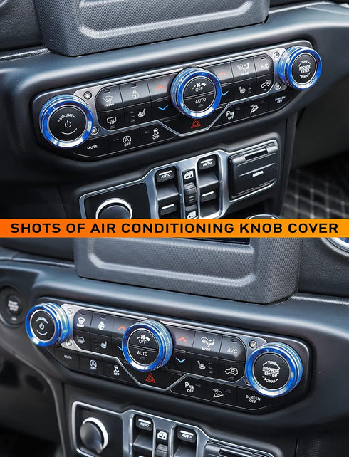 Savadicar HVAC Climate Control Panel Knob Trim Kit & Light Control Switch Cover, Air Conditioner Knob Aluminum Alloy Ring for 2018-2024 Jeep Wrang...