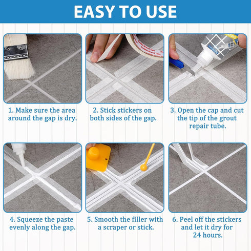 Tile Grout Repair Kit, 2 Pack Tile Grout Filler Tubes, Grout Cleaner for Tile Floors Sink Bathroom Shower Kitchen, Grout Sealer Restore and Renew ...