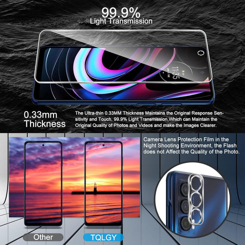 TQLGY 3 Pack Screen Protector for Motorola Edge 2021 / Motorola Edge 5G UW 2021 with 3 Pack Camera Lens Protector, Ultra HD Tempered Glass, 9H Har...