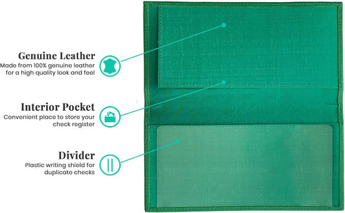 Emerald Green Basic Genuine Leather Checkbook Cover For Men & Women...