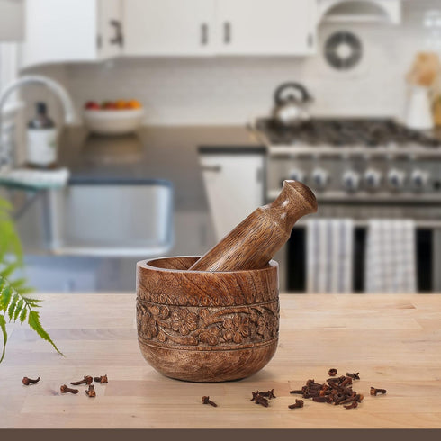 Herb Spice Masher Mortar,Wooden Hand Carved Mortar and Pestle Grinder/Chopper for Herbs, for Garlic Press, Coffee Grinder, Ginger Crusher, Spice G...