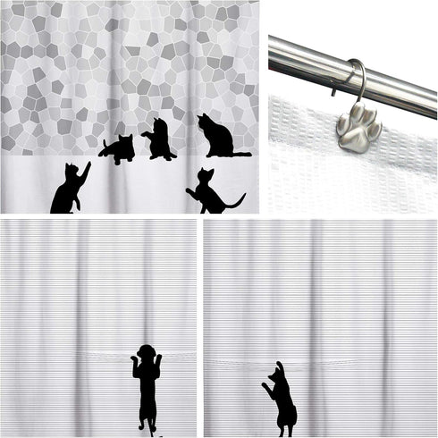 Sunlit Fashion Design Cute Paw Print Polished Shower Curtain Hooks for Dog Cat and Bear, Rust Proof Oil Rubbed Metal Shower Curtain Rings-12 Pack...