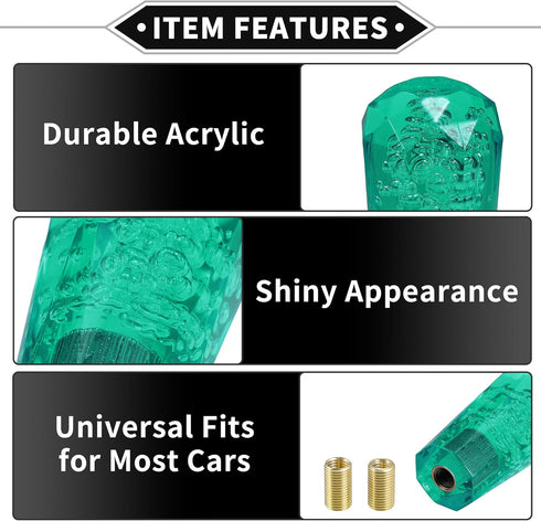 Gear Shifter Knob Kit, 10cm Faux Crystal Stick Shifter Lever Knob Universal for Automatic and Manual Vehicles Durable Acrylic Cyan-Blue with 2 Ada...