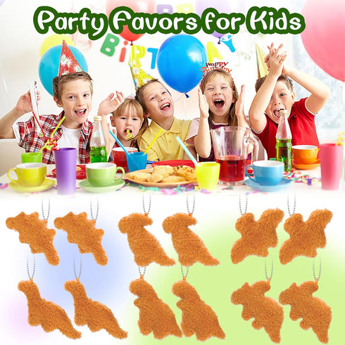 12 Pcs Dino Nugget Plush Keychain Party Favors - Mini Plush Pillow Charm Keyring for Party Supplies, Soft Stuffed Dinosaur Toy for Girls and boys,...