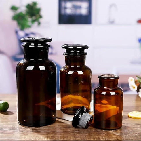 2 Packs 250ml Glass Reagent Bottle,Lab Wide Mouth Reagent Bottle, Glass Bottle With Glass Ground Stopper (Amber)…...