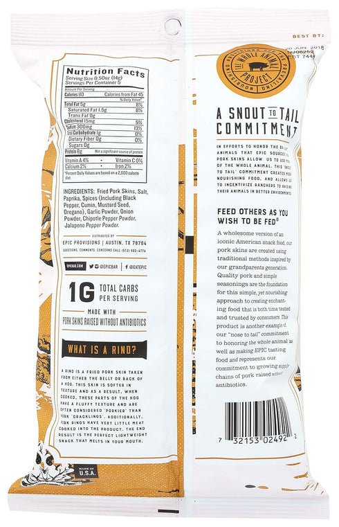EPIC BBQ Pork Rinds Gluten Free, 2.5oz...