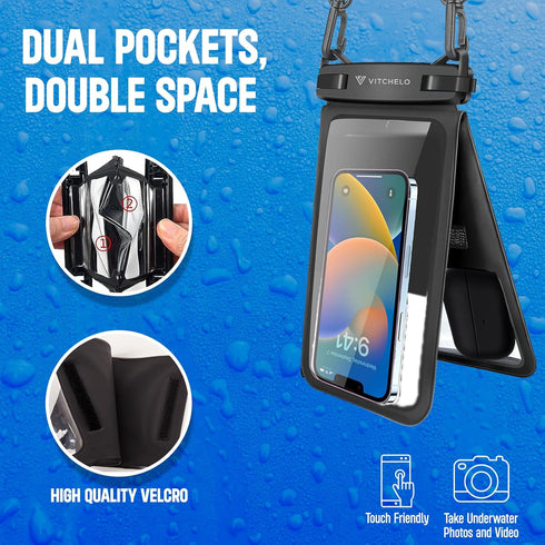 Vitchelo Double Space IP68 Waterproof Phone Pouch Floating - Waterproof Phone Case with Lanyard, iphone Waterproof Pouch 14/13/12Pro Max/Pro/8Plus...
