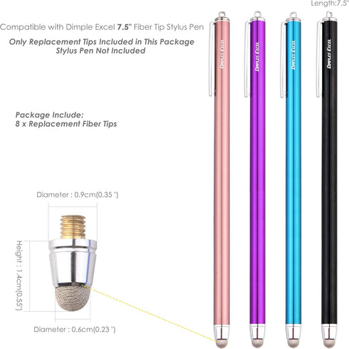 DIMPLES EXCEL Stylus Replacement Thin Fiber Tips for 7.5" Stylus Pen - 8 Pack (Replacement Tips-8 Pack)......