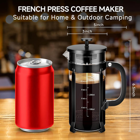 French Press Coffee Maker 304 Stainless Steel Coffee Press,with 4 Filters System, Heat Resistant Thickness Borosilicate French Press Glass, BPA-Fr...