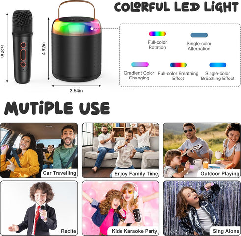 Mini Karaoke Machine for Kids Portable Bluetooth 5.3 Speaker Led Lights with 2 Wireless Microphones Karaoke Gifts for Girls Boys Audlt Birthday Ch...