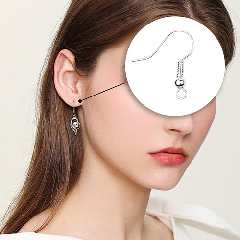Eco-Fused 18mm Earring Hooks - 200 pcs - Coil and Ball Style Nickel-Free Ear Wires - Silver-Plated Steel- Great for DIY Earrings (18mm Earring Hoo...