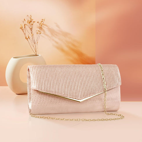 Larcenciel Clutch Purses for Women, Bling Vertical Lines Envelope Evening Bag w/Chain, Formal Ladies Handbags,9.05x1.97x4.72...