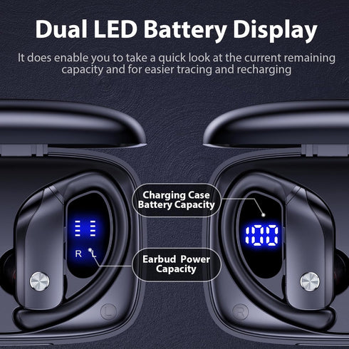 bmanl Wireless Earbuds Bluetooth Headphones 48hrs Play Back Sport Earphones with LED Display Over-Ear Buds with Earhooks Built-in Mic Headset for ...