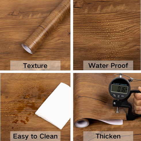 practicalWs 17.7in x 118.1in Wood Contact Paper Brown Wood Peel and Stick Wallpaper Vintage Rustic Wood Grain Self Adhesive Removable Wall Paper f...