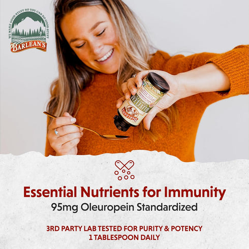 Barlean's Olive Leaf Complex Liquid Immune Support Supplement with 95mg Oleuropein Antioxidants for Seasonal Wellness, Heart Health, & Immune Syst...