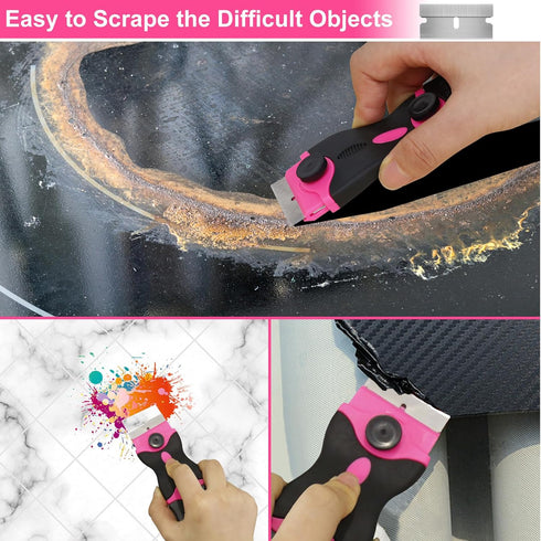 THINKWORK Razor Blade Scraper - Pink Razor Scraper Gift for Women, 2-in-1 Scraper Tool Set with 20Pcs Razor Blades for Removing Window Labels, Dec...