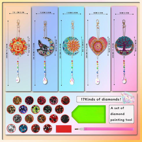 Enjoy Myself Diamonds Paintings Suncatcher,5 Pcs DIY Wind Chimes Diamond Arts and Crafts Gifts,Double Sided 3D Rhinestone Hanging Ornament for Win...