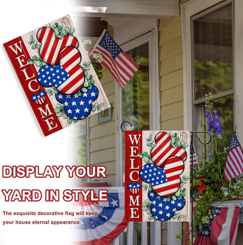 Welcome 4th of July Stars Stripes Cartoon Mouse Patriotic Decorative Garden Flag, American USA Memorial Day Yard Outside Decorations, Summer Outdo...