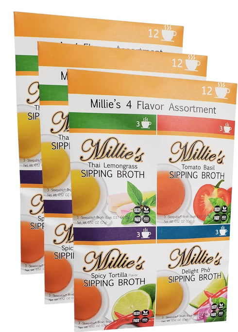 MILLIE'S SIPPING BROTH Steepable Vegetable Broth with Savory Seasonings for Snack Urges | Vegan, Keto, Gluten Free, Intermittent Fasting, and natu...